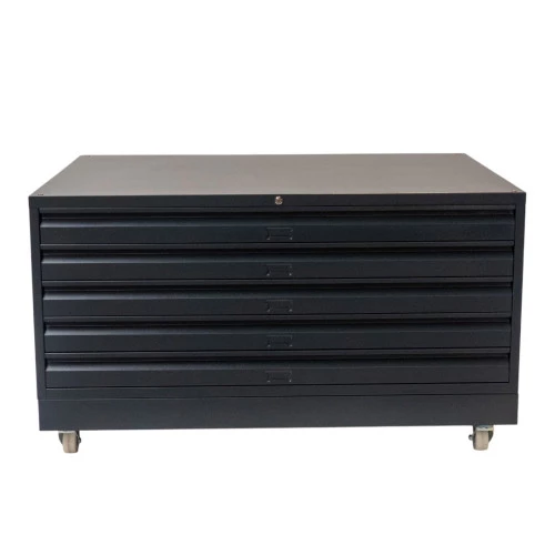 Armoire à plan métallique sur roulettes avec top en bois Armoire à plan métallique sur roulettes avec top en bois