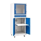 Armoire informatique mobile. Construction monobloc robuste en métal soudé et vitre en plexiglass Armoire informatique mobile. Construction monobloc robuste en métal soudé et vitre en plexiglass