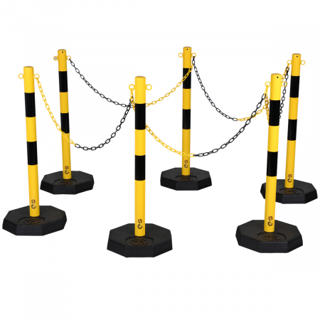 kit de 6 poteaux jaune et noir + 25m de chaîne